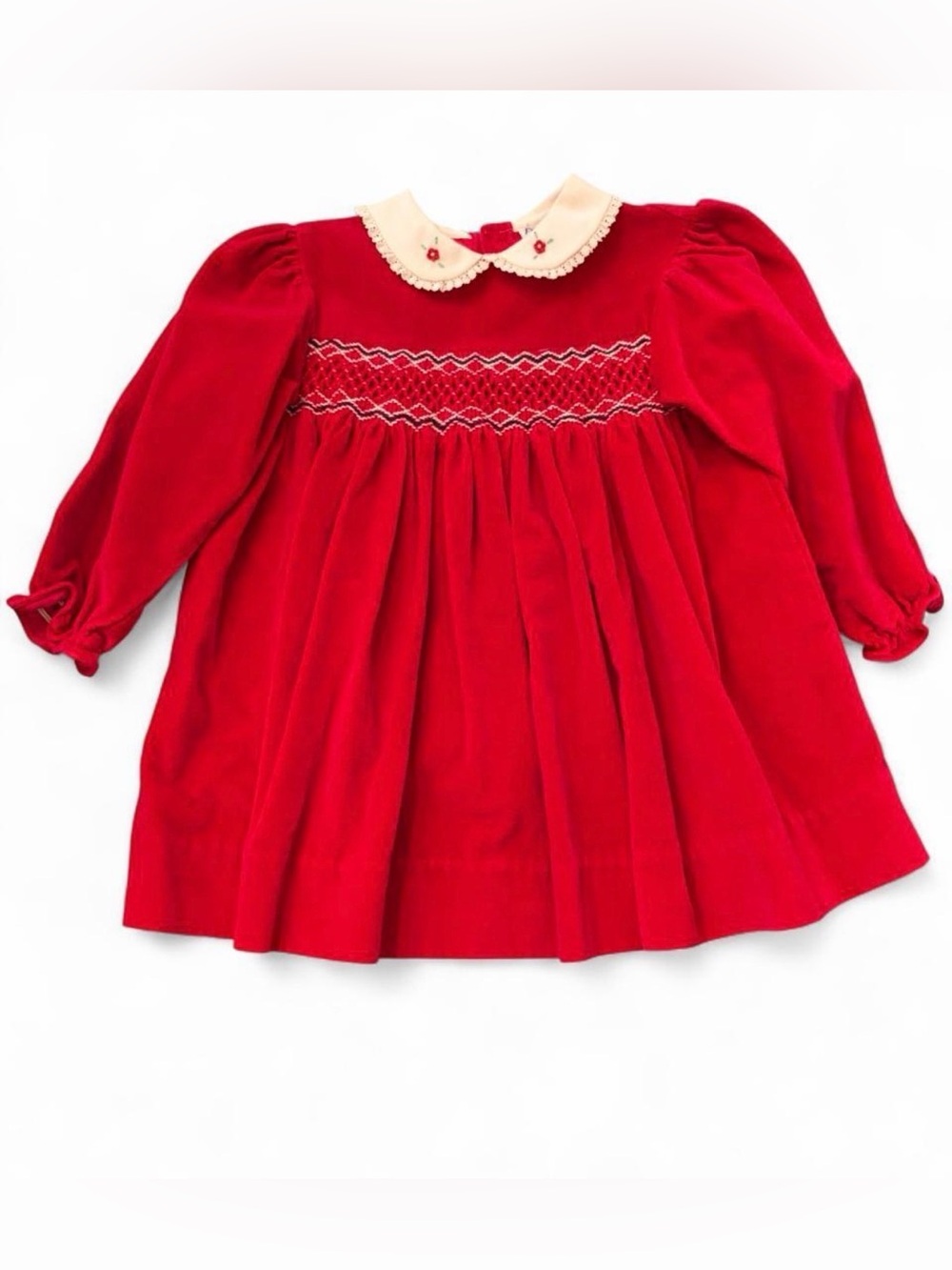 Friedknit Creations 100% cotton size 2T vintage little girls holiday dress red
